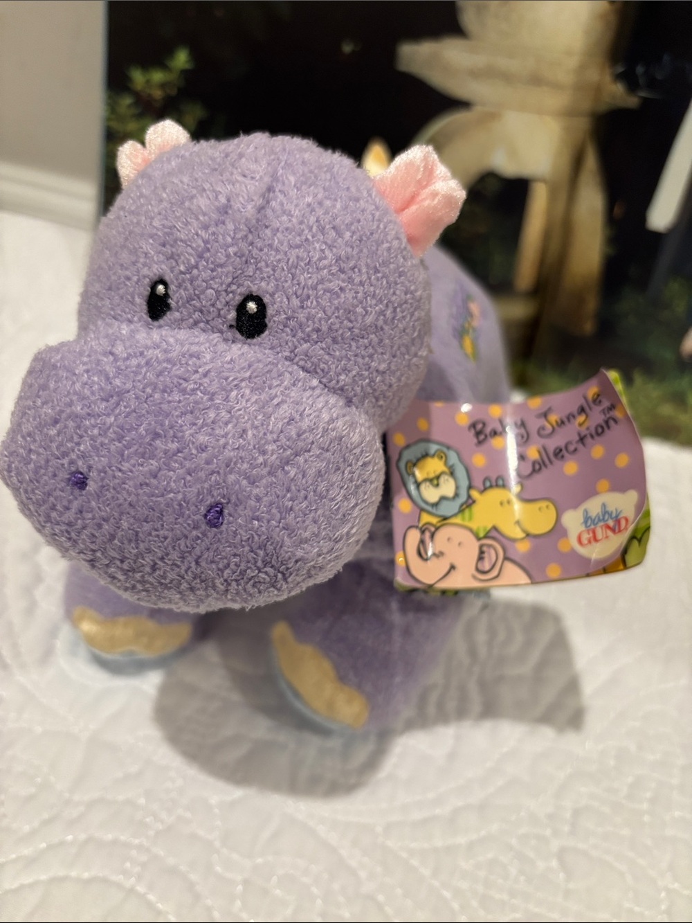 GUND Lavender Hippo Plush with Pink Accents